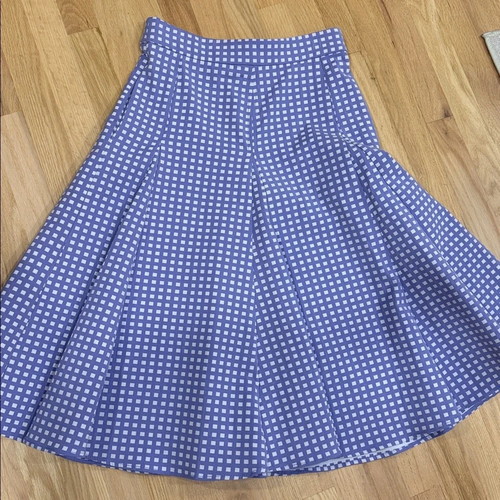 Eva Mendes | Purple Gingham A-Line Skirt | Size 6 - Picture 5 of 6